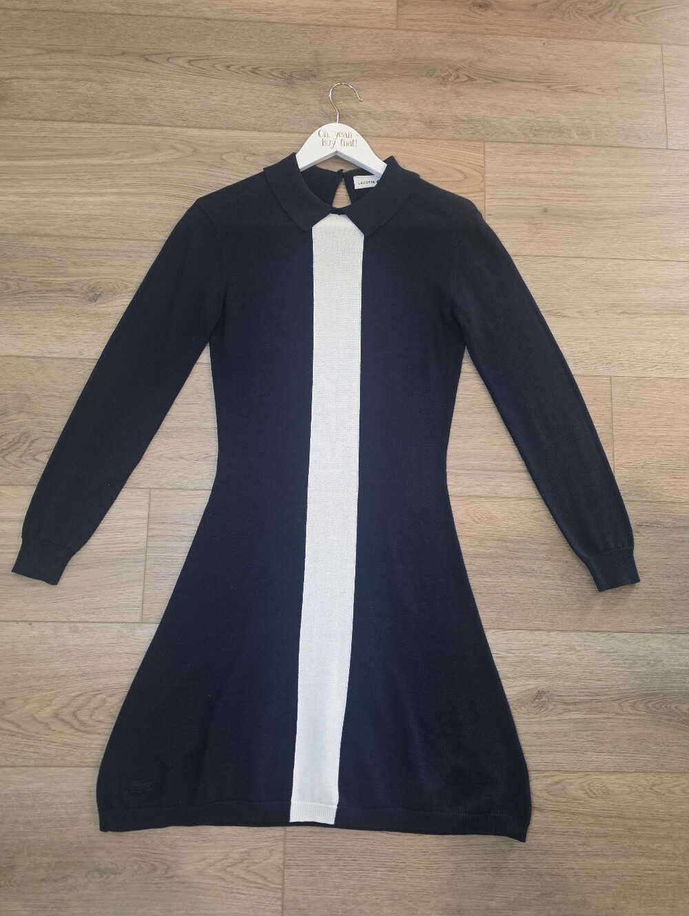 NEW Lacoste Cotton Knit Weave Dress Size 32 XS Navy Blue White Polo Collar